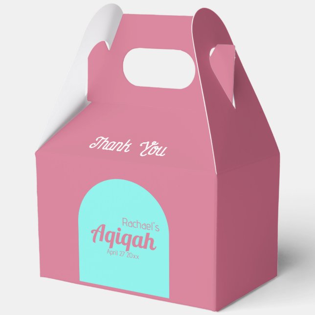Pink Teal Solid Colour Plain, Aqiqah Baby Shower Favor Box (Front)