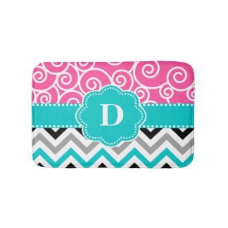 Pink Teal Swirl Chevron Monogram Bathmat Bath Mats