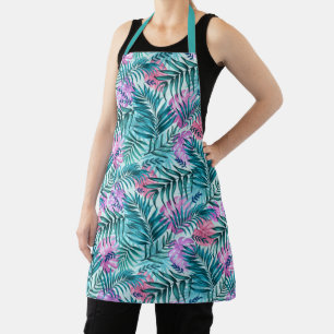 Pink & Teal Tropical Palm & Monstera Leaves Apron