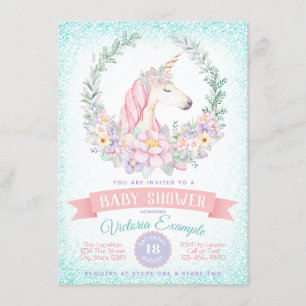 Pink Teal Unicorn Baby Shower Invitations