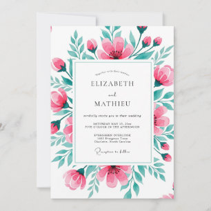 Pink Teal Vibrant Botanical Wedding Invitation
