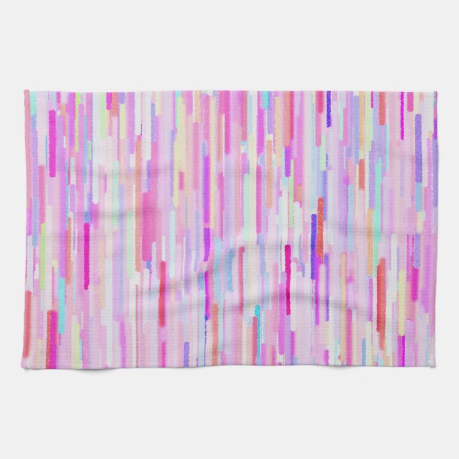 Pink teal watercolor abstract stripes pattern kitchen towel (Horizontal)