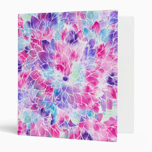 Pink teal watercolor hand painted floral pattern binder