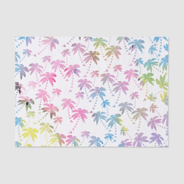 Pink teal watercolor modern palm tree pattern tissue paper (Front)