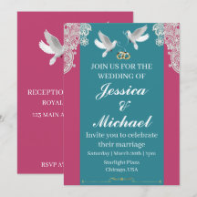 Pink & Teal Wedding Invitation