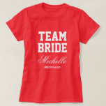 Pink Team Bride bridal party football jersey shirt<br><div class="desc">Pink Team Bride bridal party football jersey shirt. Custom tees with sporty stripes and personalized text. Fun clothing for wedding crew, bachelorette party etc. Make your own for bride to be and brides entourage; bridesmaids, maid of honour, cousin , sister, friends etc. Available in different colours. Cute outfits for girls...</div>