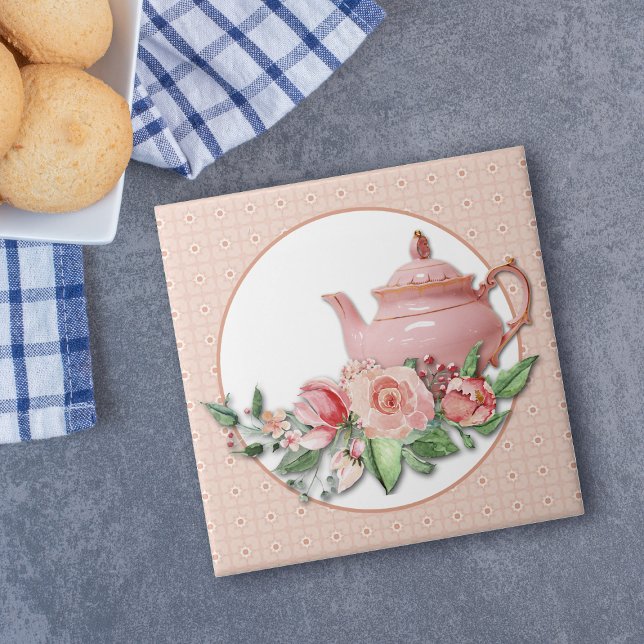 Pink Teapot Floral Pattern Frame Tile (Creator Uploaded)