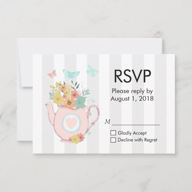 Pink Teapot with Flowers & Butterflies RSVP (Front)