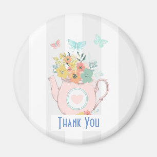 Pink Teapot with Flowers & Butterflies Thank You Magnet