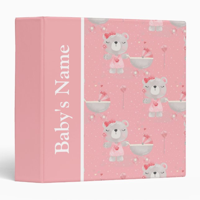 Pink Teddy Bear Baby Newborn Child Photo Album Binder (Front/Spine)
