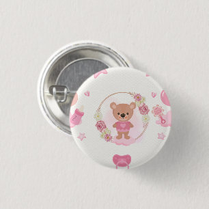 Pink Teddy Bear Baby Shower 1 Inch Round Button