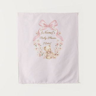 Pink Teddy Bear Baby Shower Backdrop Tapestry