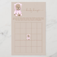 Pink Teddy Bear Baby Shower Bingo Game