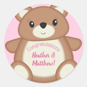 Pink Teddy Bear Baby Shower Classic Round Sticker