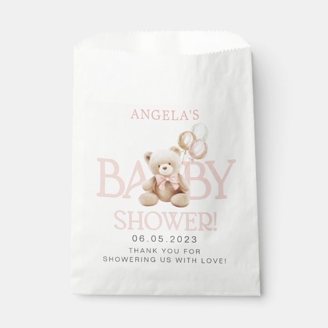 Pink Teddy Bear Baby Shower Favor Bags (Front)
