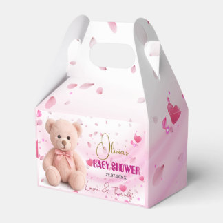 Pink Teddy Bear Baby Shower Favour Box- Editable Favor Box