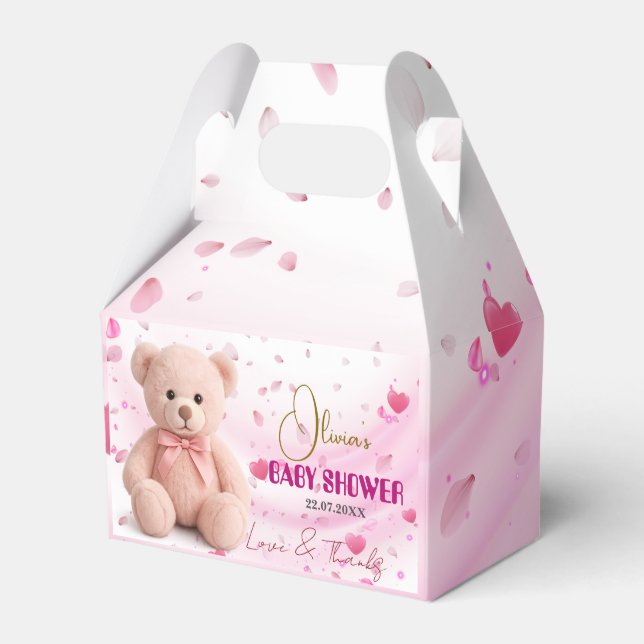 Pink Teddy Bear Baby Shower Favour Box- Editable Favor Box (Front Side)