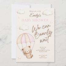 Pink Teddy Bear Baby Shower Invitation