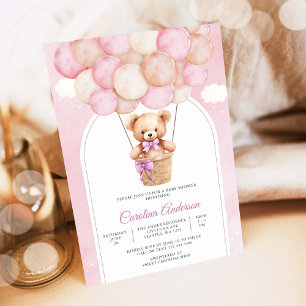 Pink Teddy Bear Baby Shower Invitation