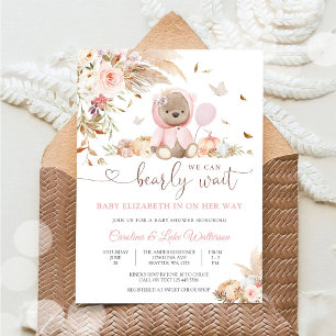 Pink Teddy Bear Baby Shower Invitation