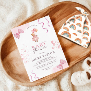 Pink Teddy Bear Baby Shower Invitation