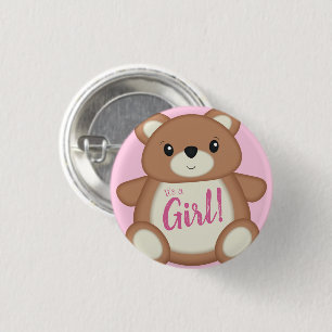 Pink Teddy Bear Baby Shower-It's a Girl 1 Inch Round Button