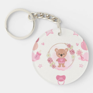 Pink Teddy Bear Baby Shower  Keychain