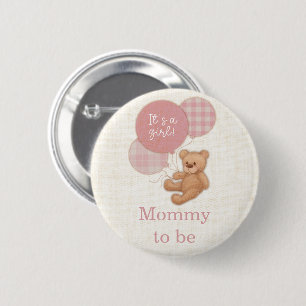 Pink Teddy Bear Baby Shower Mom To Be 2 Inch Round Button