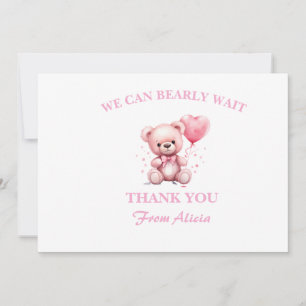 Pink Teddy Bear Baby Shower Thank You Card