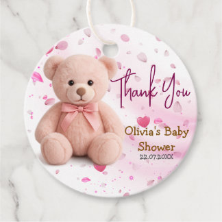 Pink Teddy Bear Baby Shower Thank You Favour Tag