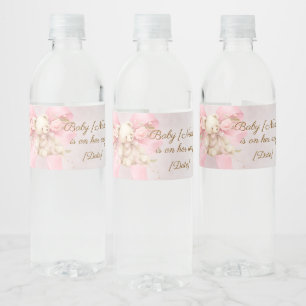 Pink Teddy Bear Baby Shower Water Bottle Label