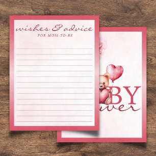 Pink Teddy Bear Baby Shower Wishes & Advice  Enclosure Card