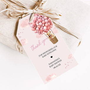 Pink Teddy Bear Balloon Baby Shower Favour Tags