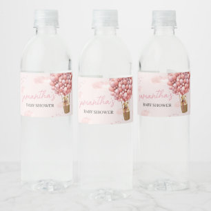 Pink Teddy Bear Balloon Baby Shower Water Bottle Label