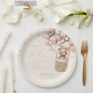 Pink Teddy Bear Balloon Bearly Wait Baby Shower Paper Plate