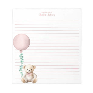 Pink Teddy Bear Balloon Personalized Notepad
