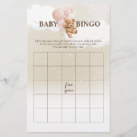 Pink Teddy Bear BINGO Baby Shower Games