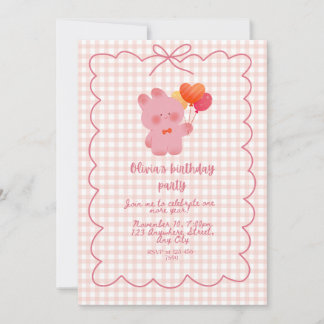 Pink Teddy Bear Birthday Card with Balloons