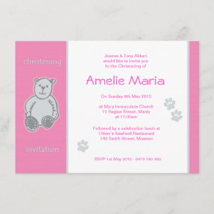 Pink Teddy Bear Christening Invitations