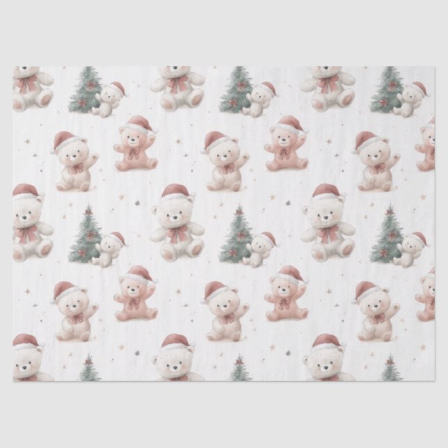 Pink Teddy Bear Christmas  Tissue Paper (Front)