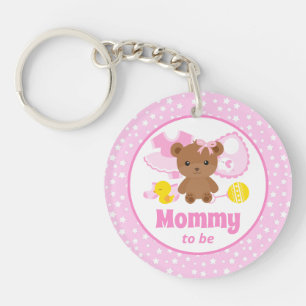 Pink Teddy Bear Clothes Baby Shower Mommy to Be Keychain