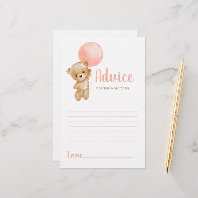 Pink Teddy Bear Conseils pour maman d'être carte (Devant/Arrière en situation)