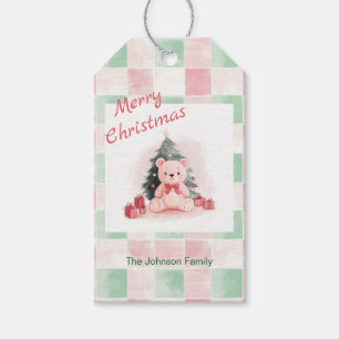 Pink Teddy Bear Cute Christmas Gift Tags