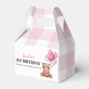 Pink Teddy Bear First Birthday Party Favour Box
