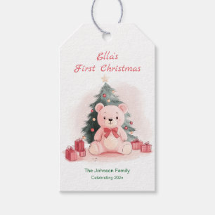 Pink Teddy Bear First Christmas Gift Tags