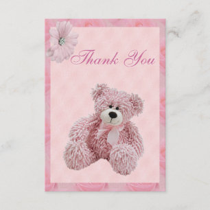 Pink Teddy Bear & Flowers Thank You Baby Shower Card