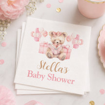 Pink Teddy Bear Girl Baby Shower Bearly Wait