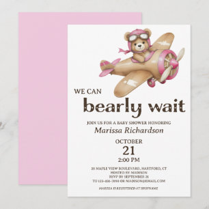 Pink Teddy Bear Girl Baby Shower Invitation