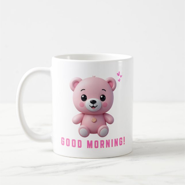 Pink Teddy Bear Good Morning Mug | Cute Gift for K (Left)