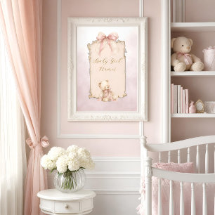 Pink Teddy Bear Nursery Name Poster